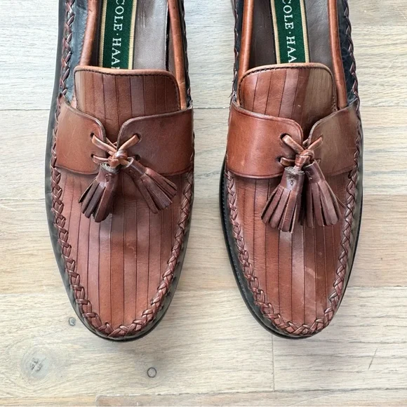 Cole Haan Brown and Black Leather Stitched Tassel Loafers Size 7 - Picture 5 of 12